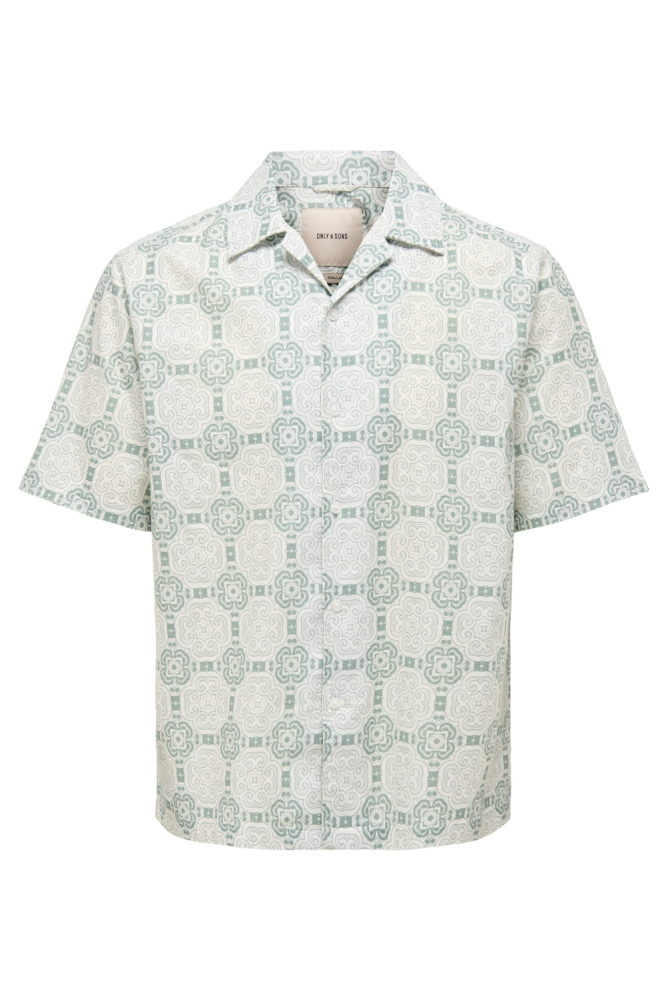 ONSCAIDEN REG FIT AOP SHIRT 22032833 ICEBERG GREEN/LISBON CLOUD DANCER